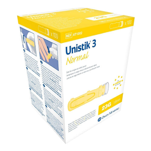 Unistik® 3 Normal Safety Lancets by Pasteur Pharmacy, sterile lancets for blood sampling, gauge size, in sealed packaging