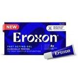 Eroxon erectile dysfunction fast-acting gel in a single-dose tube, displayed by Pasteur Pharmacy, for quick relief.