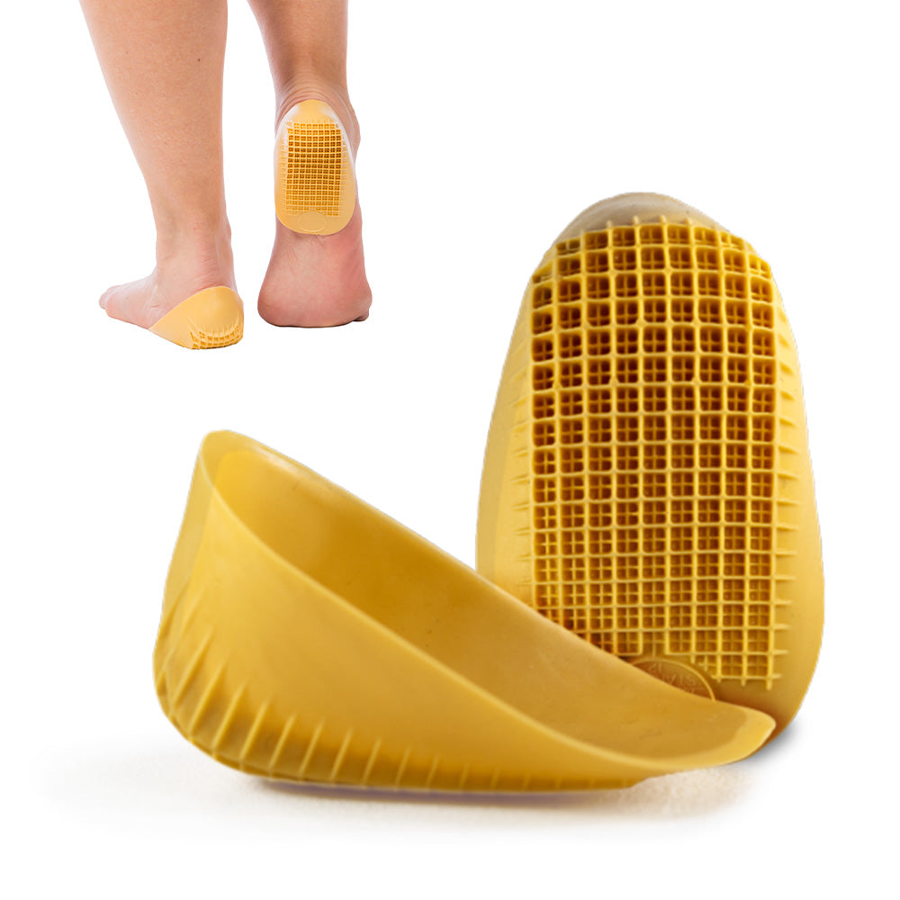 Gel heel pads from Tuli's Medi-Dyne Classic Heel Cups, showing a pair of clear gel heel cushions on a white background.