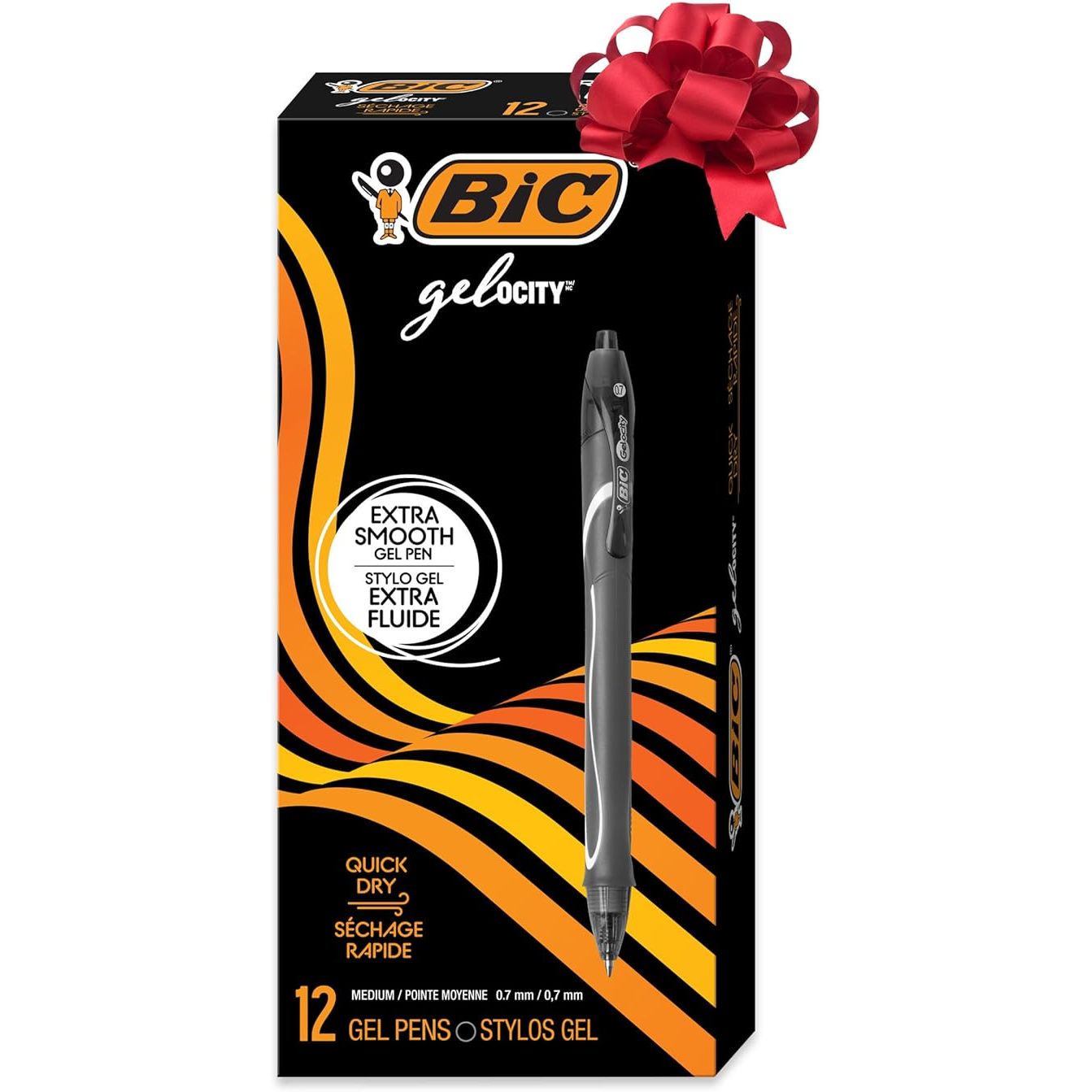 Set of six packs of Bic Velocity Gel Pens in black ink, featuring smooth-writing gel pen tips from Pasteur Pharmacy.