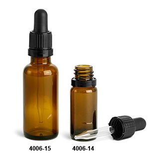 Amber glass dropper bottles from Pasteur Pharmacy, 0.5 oz size, with 12-pack, designed for liquids and essential oils.