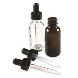 Rexam amber glass dropper bottles by Pasteur Pharmacy, 12-pack of 1 oz glass containers with dropper lids.
