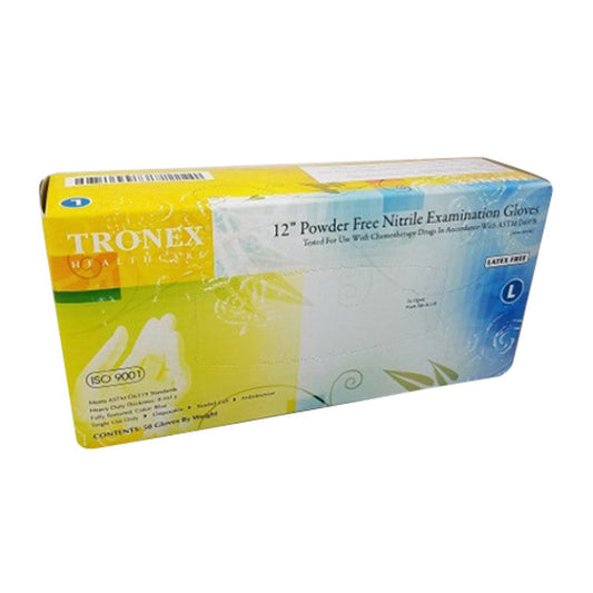 Large Tronex Health Care nitrile gloves from Pasteur Pharmacy, powder-free with textured surface for enhanced grip.
