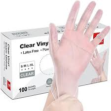 Clear vinyl exam gloves in small size by Pasteur Pharmacy, showing a pair of disposable gloves on a white background.