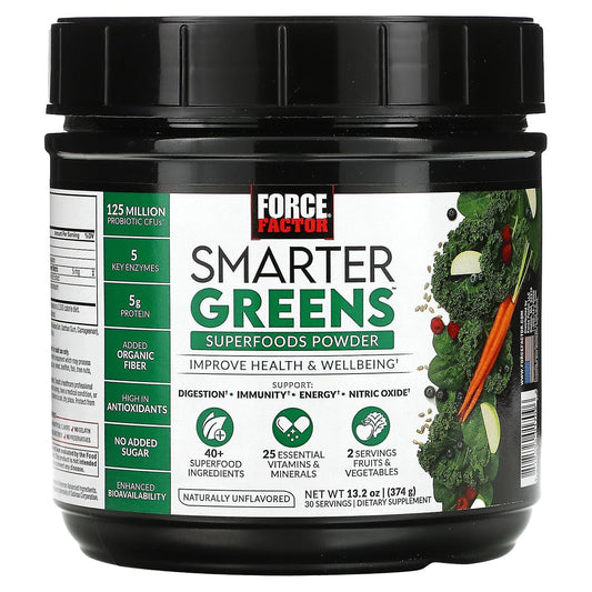 Force Factor Smarter Greens Digestion Powder in a jar, featuring fresh green powder for digestive health by Pasteur Pharmacy.