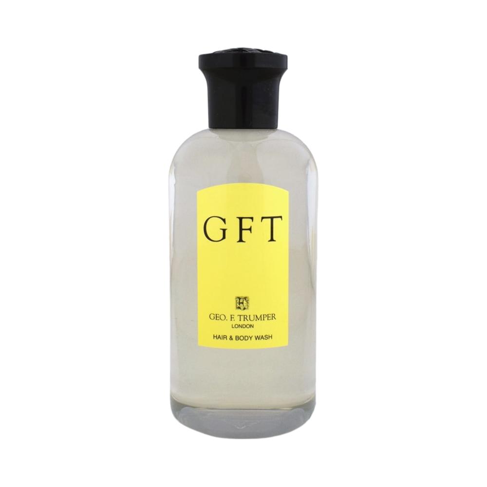Geo. F. Trumper GFT Hair and Body Wash in a 100ml bottle, natural and refreshing hair and body cleansing product.