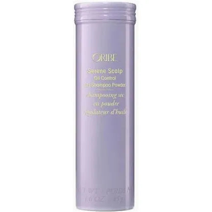 Oribe Serene Scalp Oil Control Dry Shampoo Powder in 45g container, suitable for hair and scalp oil absorption.