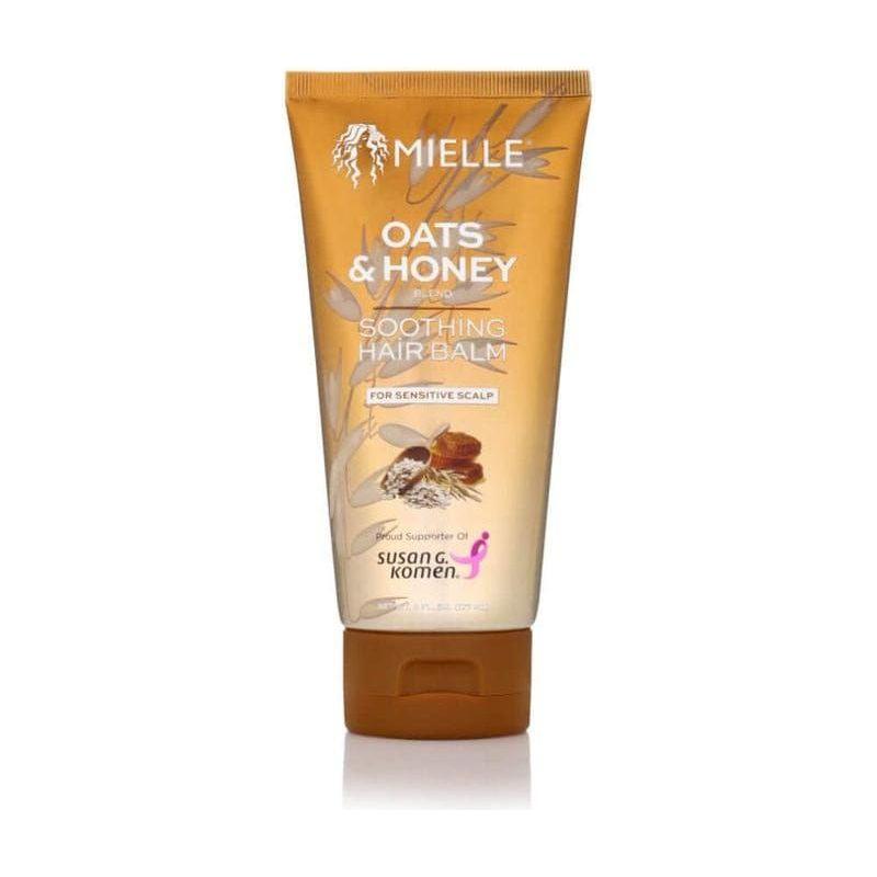Mielle Organics Oats & Honey Soothing Hair Balm in 6oz jar, natural hair treatment for moisture and scalp soothing.