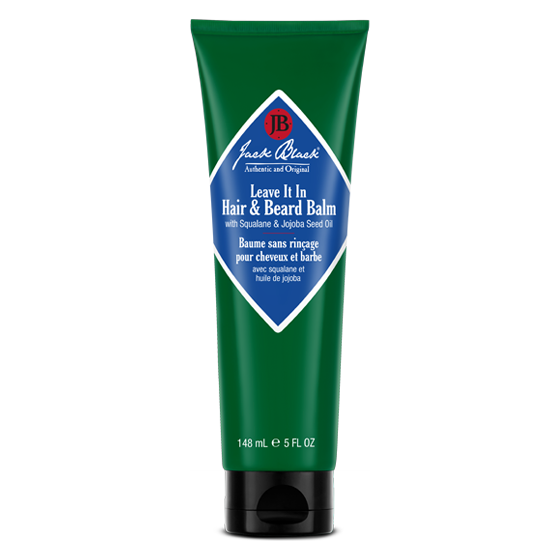 Jack Black Leave It In Hair & Beard Balm in 5 oz container, natural styling and conditioning for hair and beard.