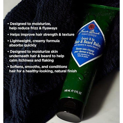 Jack Black Leave It In Hair and Beard Balm in 5 oz container, natural styling product for hair and beard care.