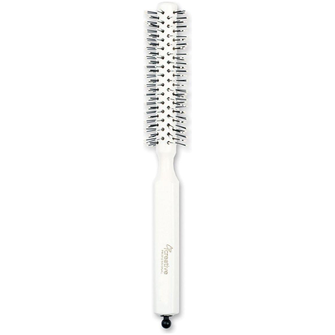 Champion Italian nylon round bristle hair brush with wooden handle for styling and smoothing hair.