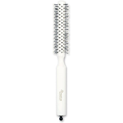 Champion Italian nylon round bristle hair brush with wooden handle for styling and smoothing hair.