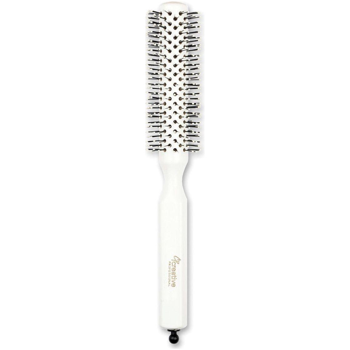 Champion Italian nylon round bristle hair brush with wooden handle, designed for smooth styling and gentle detangling.