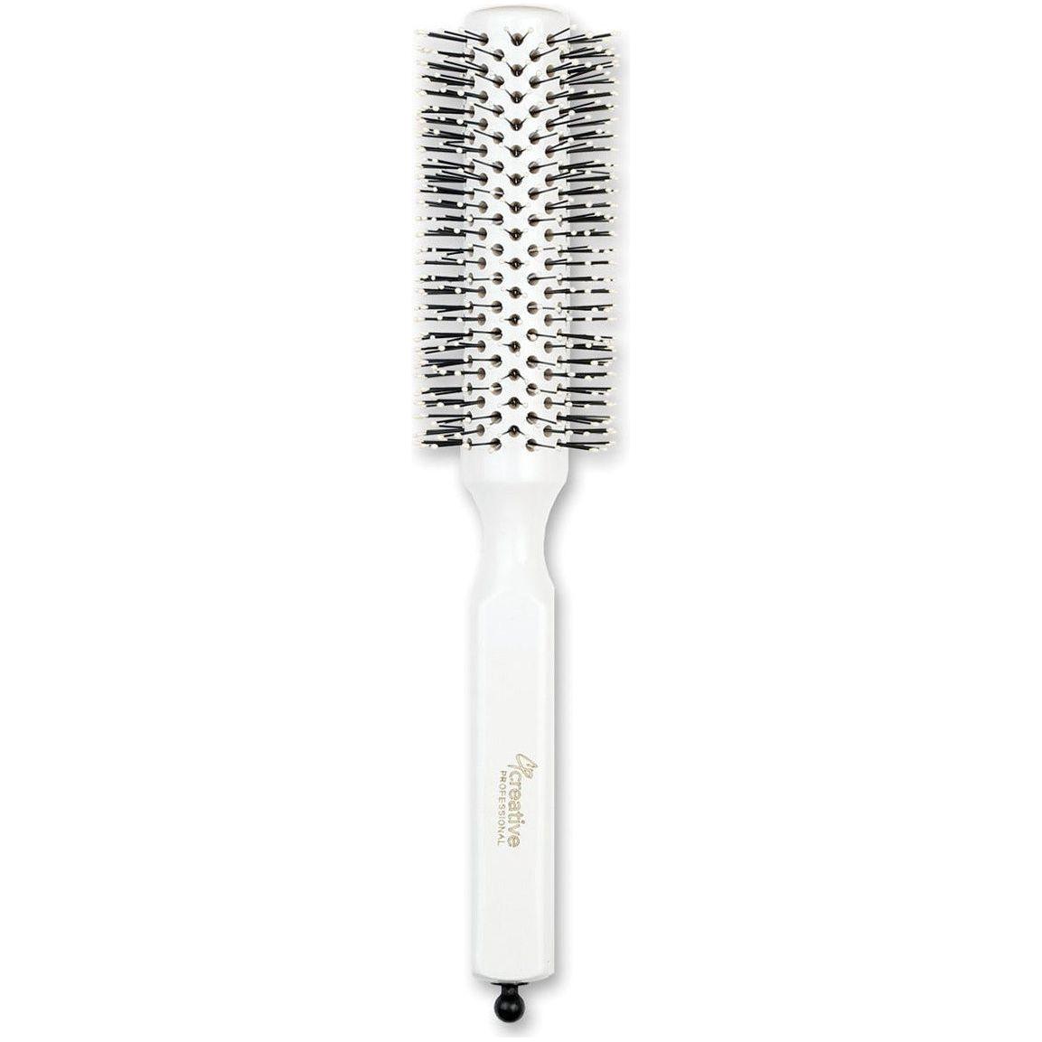 Champion Italian nylon round bristle hair brush with wooden handle, designed for detangling and styling hair.