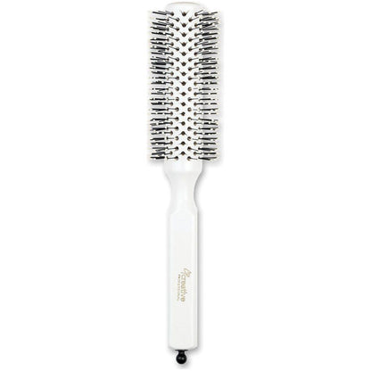 Champion Italian nylon round bristle hair brush with wooden handle, designed for detangling and styling hair.