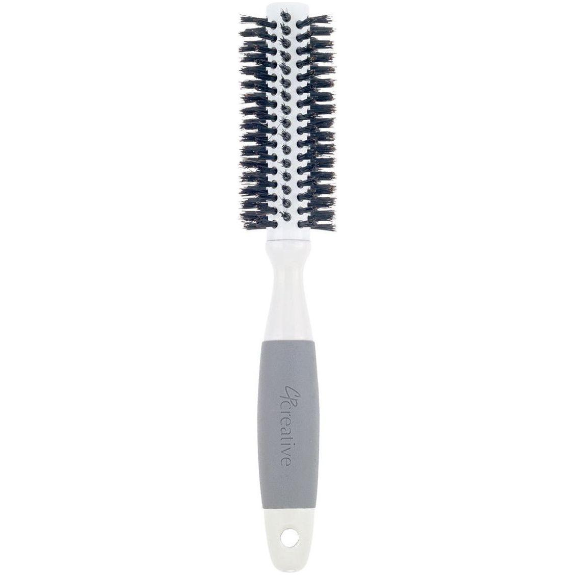 Ceramic barrel round boar bristle hair brush by Pasteur Pharmacy for thick hair, showing the brush with a round shape and natural bristles.