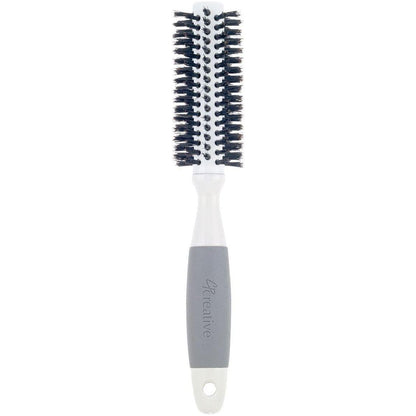 Ceramic barrel round boar bristle hair brush by Pasteur Pharmacy for thick hair, showing the brush with a round shape and natural bristles.