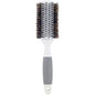 Ceramic barrel round hair brush with boar bristles for thick hair, designed for smooth styling and detangling.