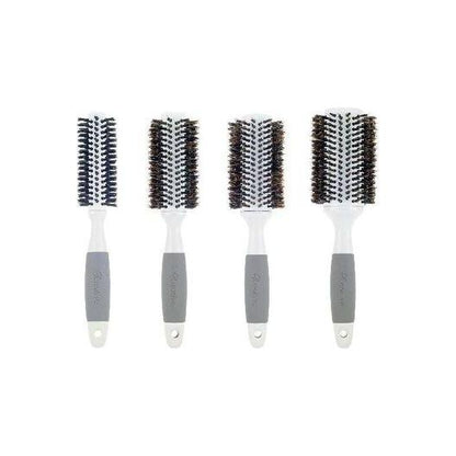 Ceramic barrel round boar bristle hair brush for thick hair by Pasteur Pharmacy, showing the brush with a round shape and bristles.