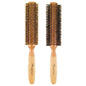 Eco-friendly extended 6-inch cork barrel round hair brush with boar bristles, designed for gentle styling and scalp comfort.