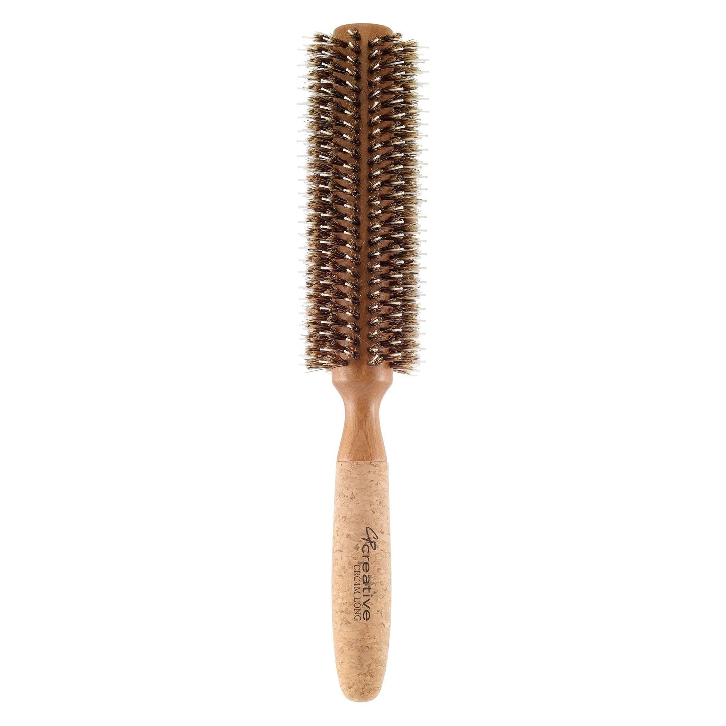 Eco-friendly Pasteur Pharmacy 6-inch cork barrel round hair brush with boar bristles for gentle styling and scalp comfort.