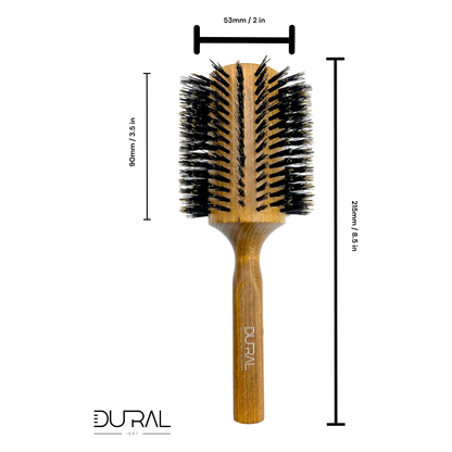 Dural Beech wood Round-Styler hair brush by Pasteur Pharmacy with boral bristles, 18-row styling tool for smooth hair.