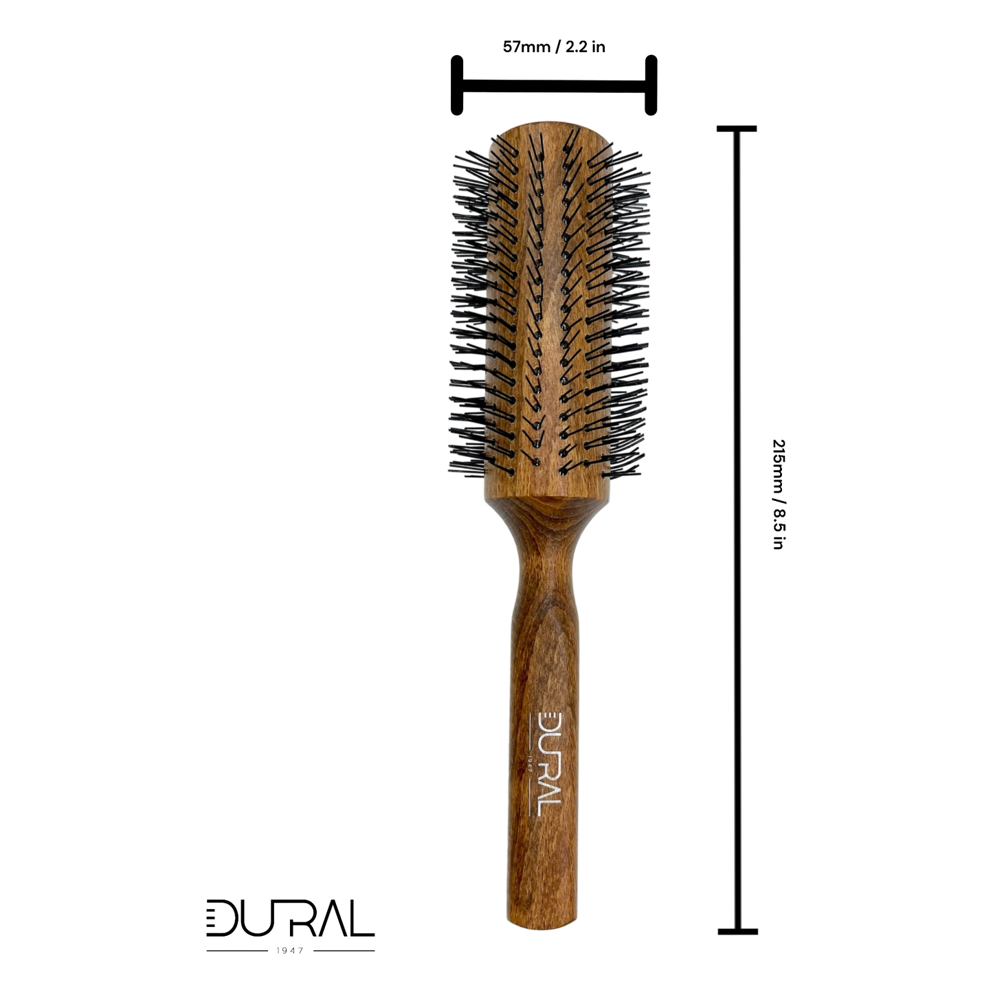 Dural Beech wood round-styler hair brush by Pasteur Pharmacy with nylon pins and 16 rows for styling and detangling hair.