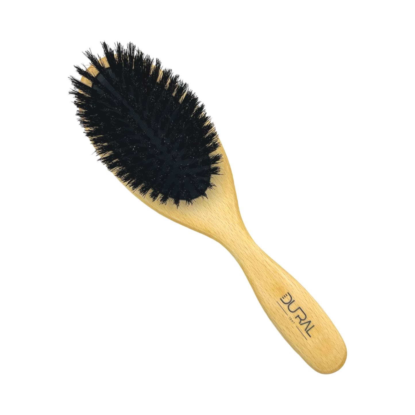 Dural Beech wood rubber cushion hair brush with boar bristles by Pasteur Pharmacy, designed for gentle detangling and scalp comfort.