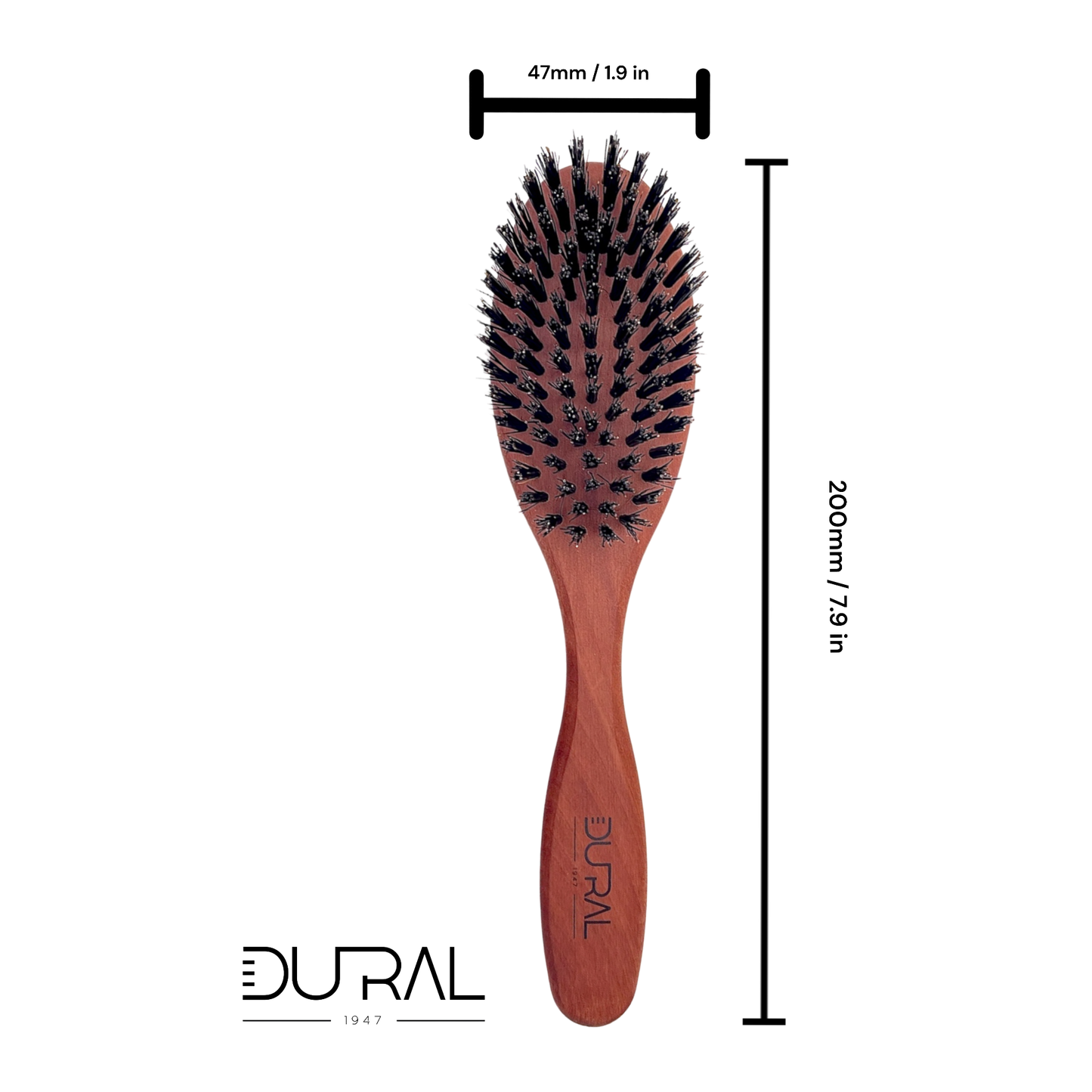 Dural Hair Brush by Pasteur Pharmacy with 7 rows, oiled pear wood handle, and pure wild boar bristles for smooth styling.