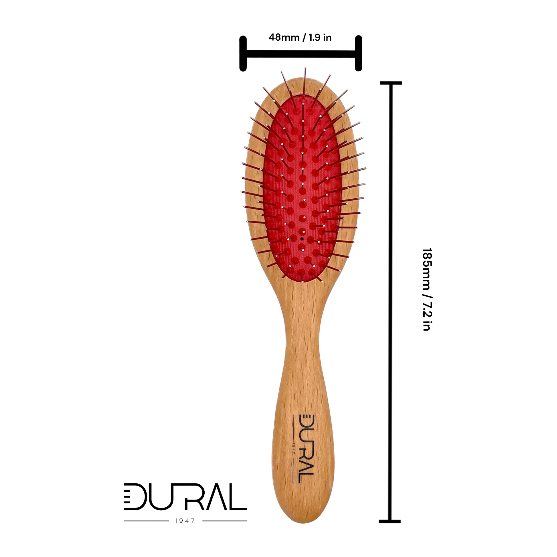 Dural Hair Brush by Pasteur Pharmacy with beech wood handle and steel pins without ball tips for gentle detangling.