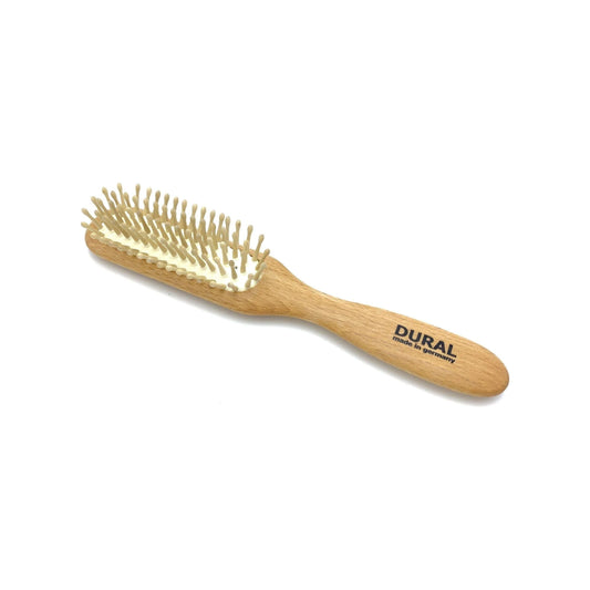 Dural Hair Brush by Pasteur Pharmacy with rubber cushion and wooden pins for styling and hair care, made from beech wood.