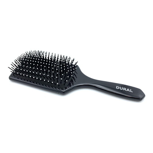 Large black Dural Paddle Hair Brush by Pasteur Pharmacy with wide bristles for gentle scalp and hair detangling.