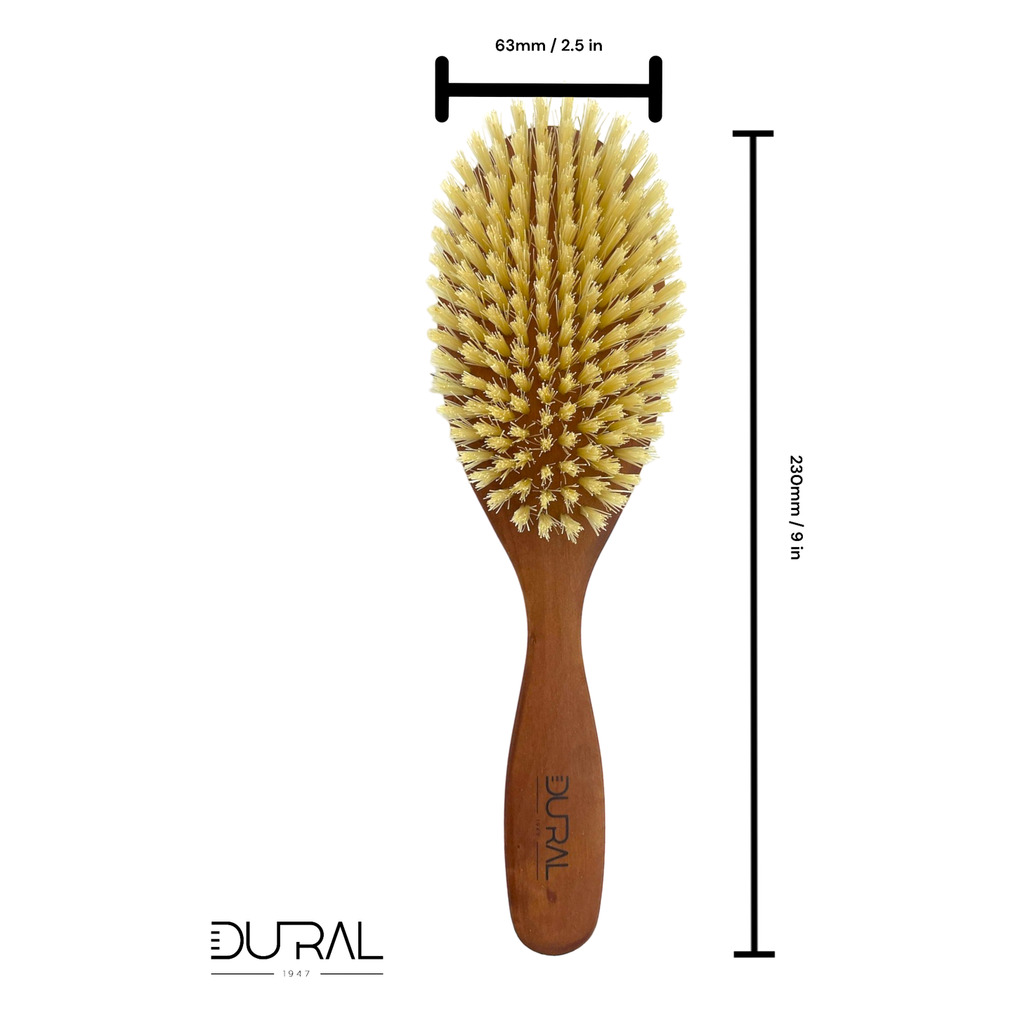 Dural Pear Wood hair brush by Pasteur Pharmacy with light natural bristles and 10 rows for gentle detangling and styling.