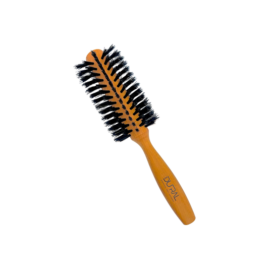 Dural Pear wood half-round hair brush with boar bristles, 7 rows, designed for styling and smoothing hair.