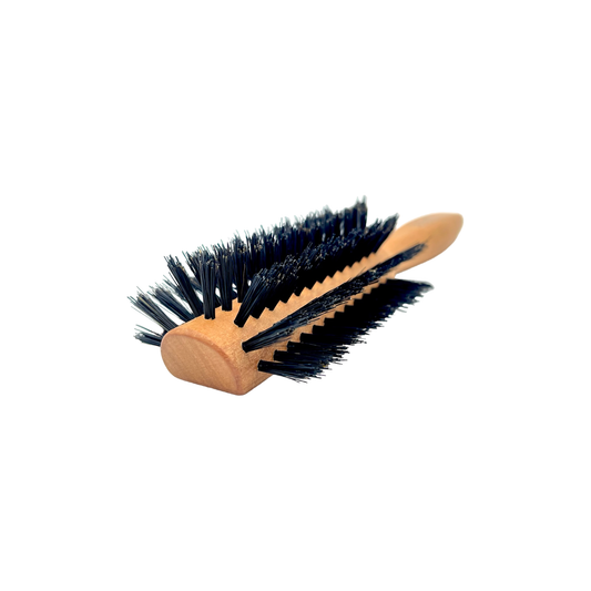 Dural Pear wood half-round hair brush with boar bristles by Pasteur Pharmacy, featuring 7 rows for styling and detangling hair.