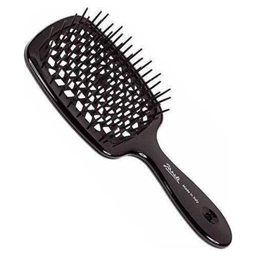 Janeke black travel-size hair brush with compact design, ideal for on-the-go styling and hair detangling.
