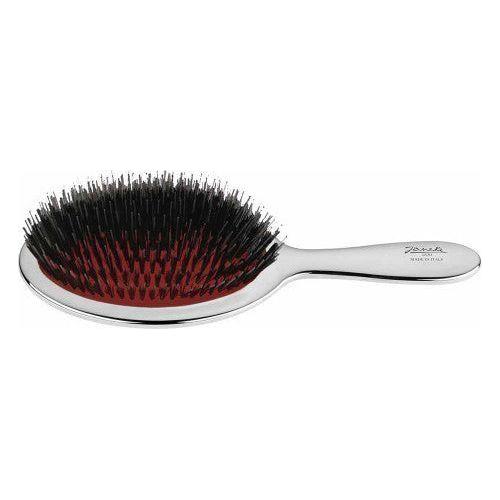 Large Janeke Chromium Hair Brush with natural bristles, designed for smooth and shiny hair styling.