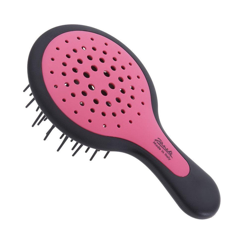 Janeke Mini SuperBrush black and pink hair brush with compact design, Model No. 71SP220, ideal for styling and detangling hair.