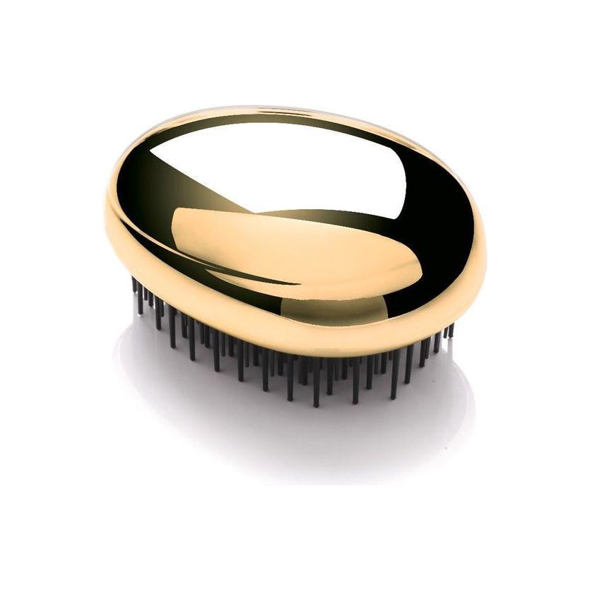 Kent Pebble Gold shampoo and scalp massage detangler hair brush by Pasteur Pharmacy, with gold-toned bristles and ergonomic handle.