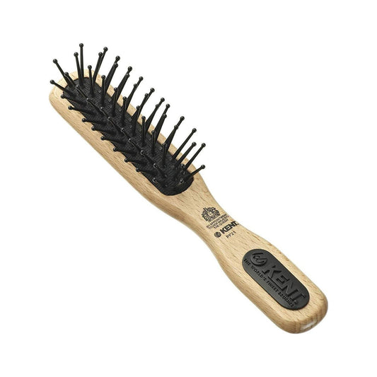Kent PF21 Micro-Phine pocket-sized hair brush with narrow quilled pure beechwood for detangling and taming hair.