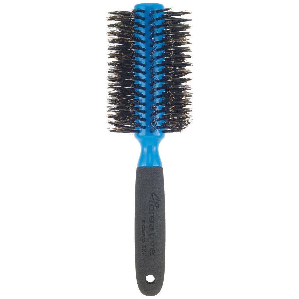 Azzurro Wood Barrel Round Boar Bristle Hair Brush with natural wood handle and densely packed boar bristles for gentle styling.