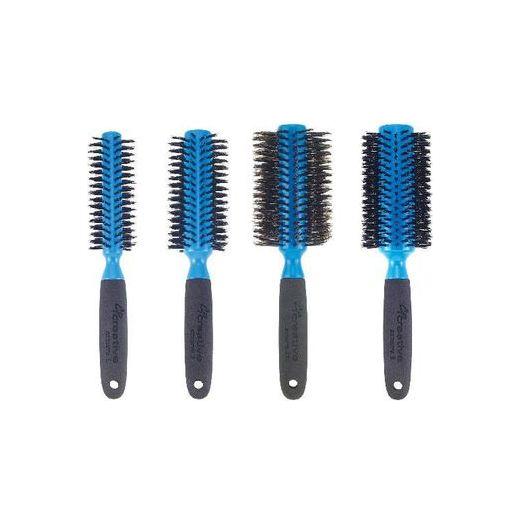 Azzurro Wood Barrel Round Boar Bristle Hair Brush by Pasteur Pharmacy, showcasing its wooden handle and round brush design.