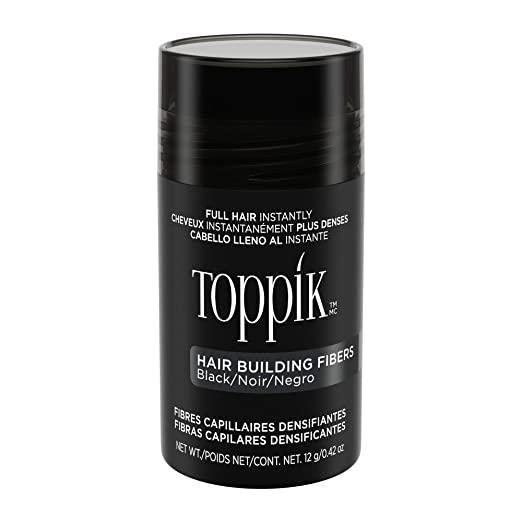 Black Toppik Hair Building Fibers by Pasteur Pharmacy, 0.42 oz, natural-looking hair thickening product.