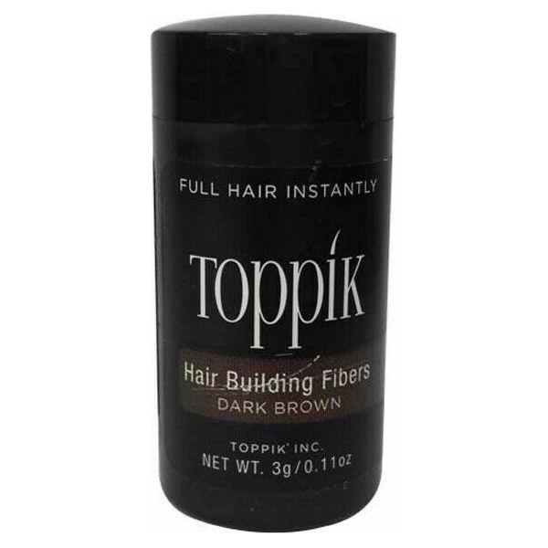 Medium brown Toppik Hair Building Fibers in 0.11 oz jar, natural hair fiber coverage for thinning hair, by Pasteur Pharmacy.