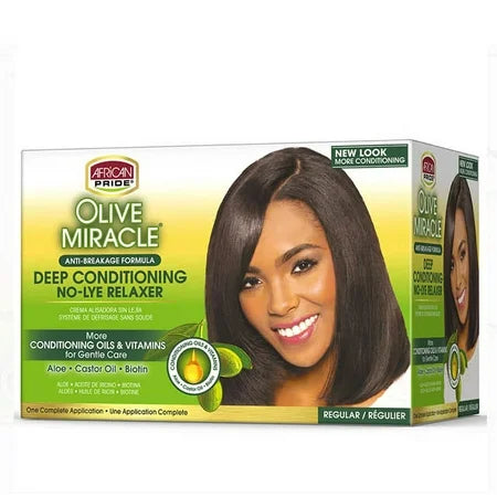 African Pride Hair Conditioner and Relaxer Kit, regular 1-ounce, for hair care, shown in packaging with product details.