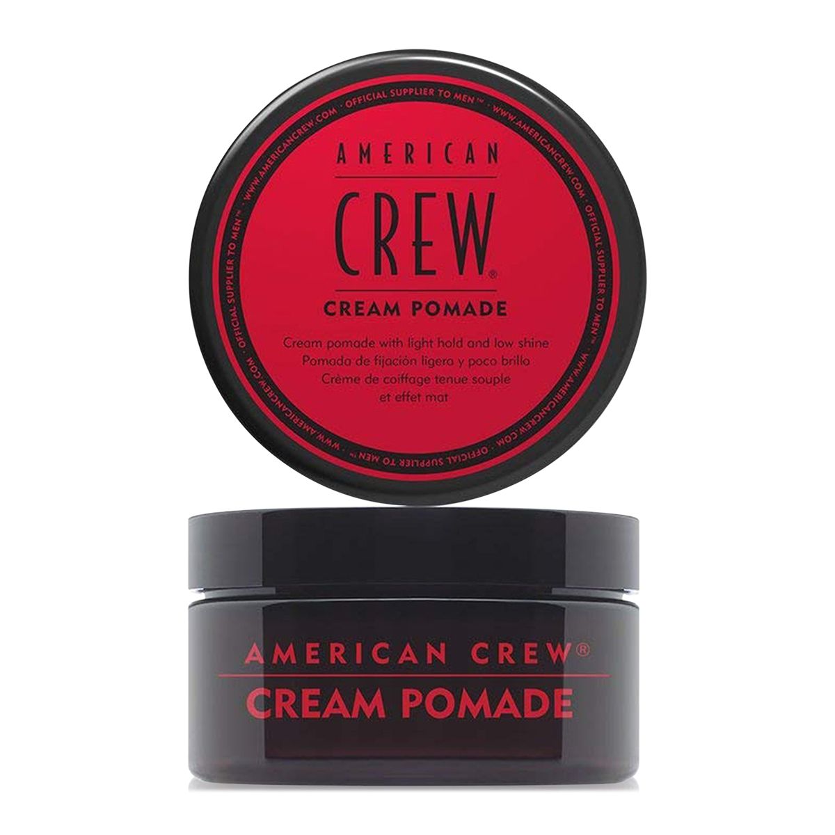American Crew Cream Pomade in 3 oz jar, hair styling product with a smooth, creamy texture for versatile hair hold and shine.
