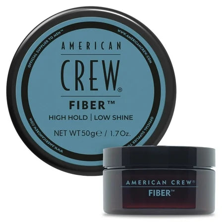 American Crew Hair Fiber in 1.75 oz jar, a hair care product for adding texture and thickness to men's hairstyles.