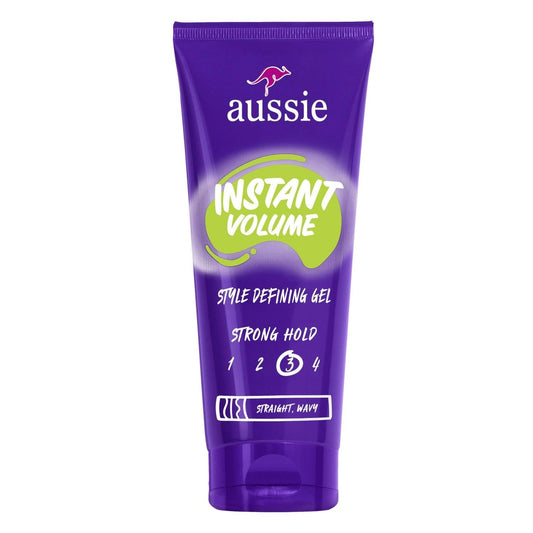 Aussie Instant Volume Style Defining Hair Gel in 7-ounce bottle, ideal for straight and wavy hair styling.