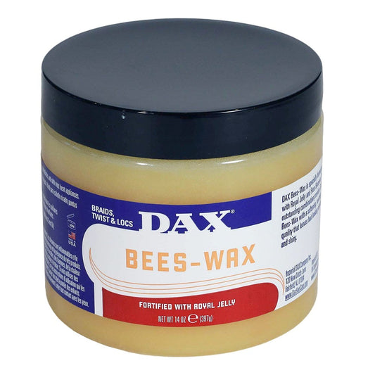 DAX Bees Wax with Royal Jelly hair care product in 14 oz jar, featuring natural bee ingredients for hair nourishment and shine.