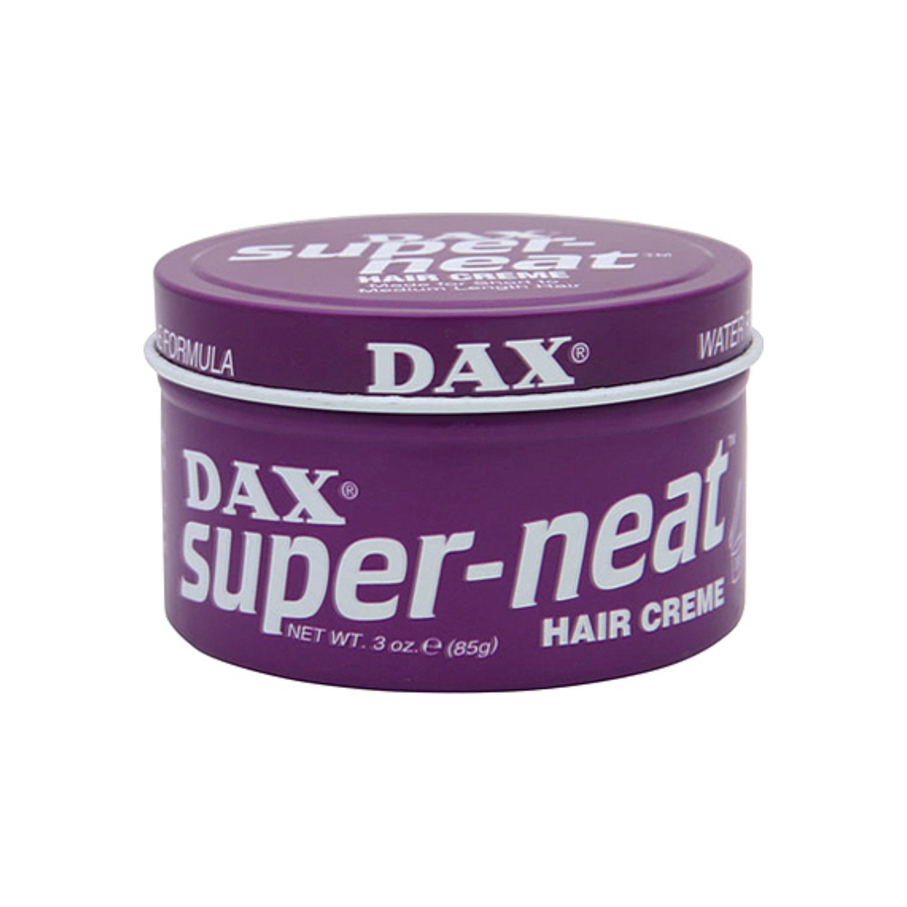 Dax Super Neat Hair Cream 3 oz in container, designed for hair care to smooth and style hair with natural shine.
